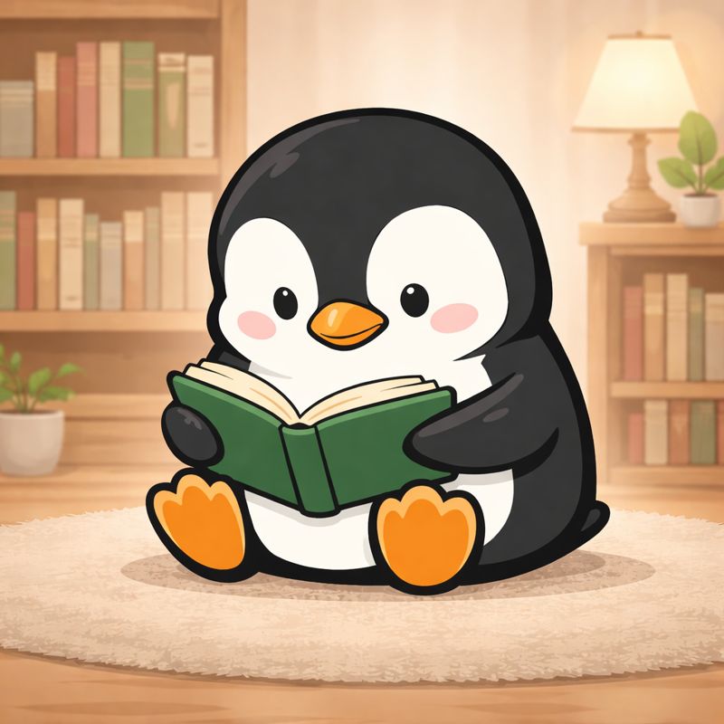 A penguin reading a book